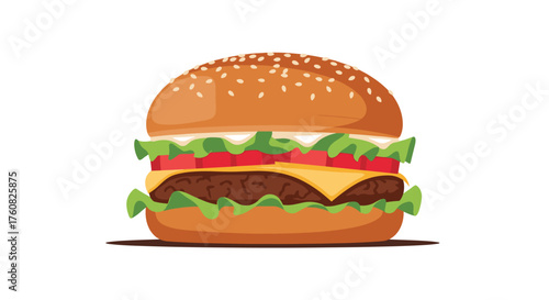 A delicious beef burger with fresh lettuce and ripe tomatoes.