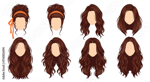 Various hairstyles and hair accessories shown in pixel art style.
