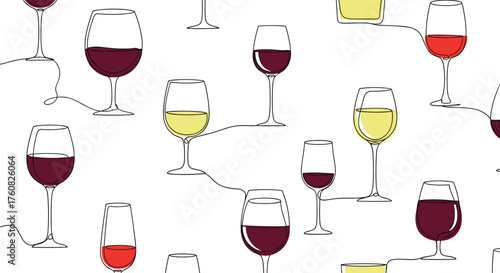 A collection of red and white wine glasses on a white background.