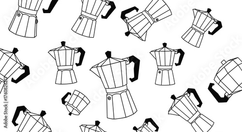 A repeating pattern of classic stovetop coffee makers.