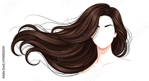 Beautiful long dark brown wavy hair flowing freely with elegant curls.