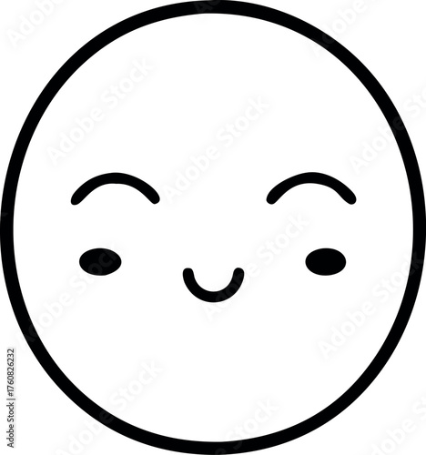 Adorable smiling emoji with closed eyes and pink blush Line Art Vector illustration