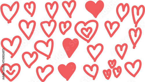 Collection of hand-drawn love hearts simple shapes for valentine's day romantic designs
