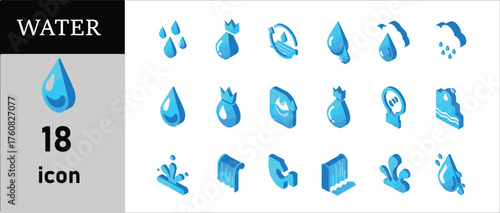 Blue Water Drop Icon Set Vector Collection Liquid Droplet Symbols Eco Nature Elements Illustration