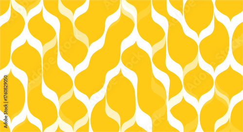 Seamless pattern with abstract shapes in yellow and white, creating a retro and modern design perfect for backgrounds and textiles