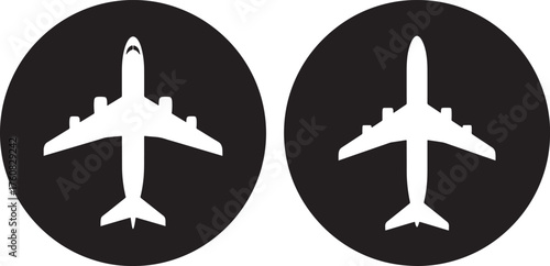 Two airplane silhouettes in oval shapes