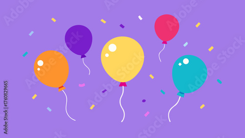 Celebration with colorful balloons and confetti art background design
