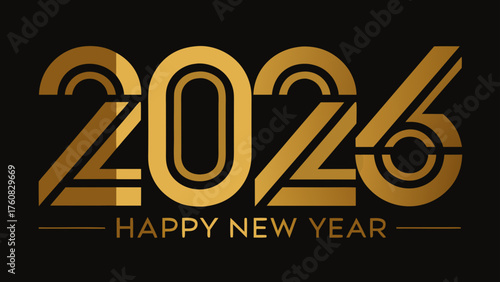 Golden 2026 happy new year on a black background
