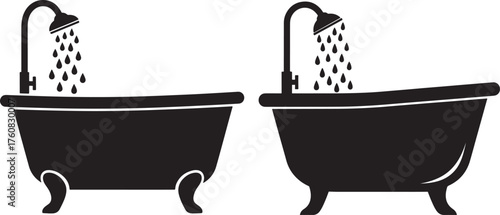 Two bathtubs with showers silhouette