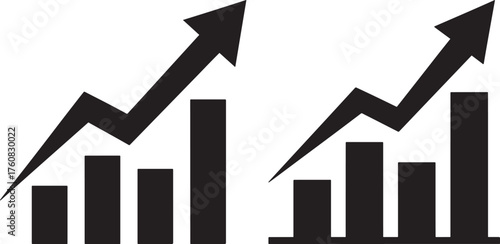Two bar graph growth arrows silhouette