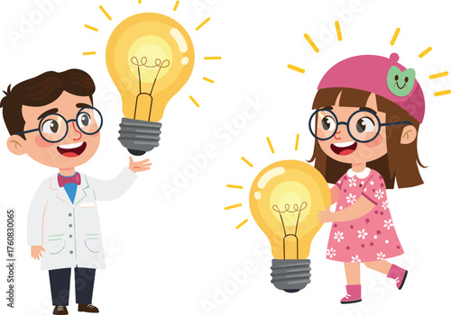 discovery, education, STEM, learning, idea sharing, inspiration, school kids, imagination, cheerful characters, classroom concept, smart kids, playful illustration, knowledge, bright minds