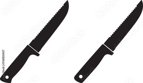 Two serrated kitchen knives silhouette