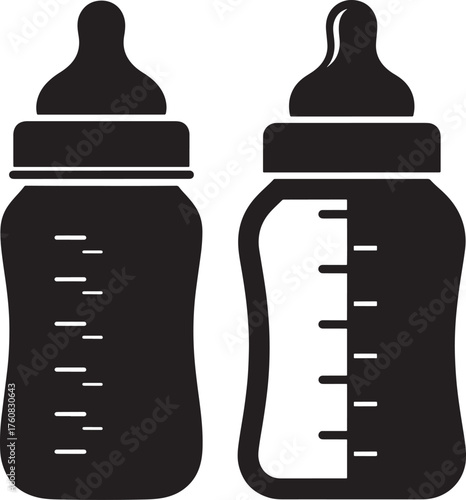 Two baby bottles silhouette
