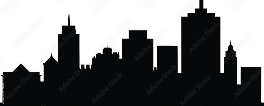 Naklejka premium Wichita Kansas Skyline Silhouette Vector Cityscape, KANSAS CITY Missouri USA City Skyline Vector, Kansas City Missouri Skyline Illustration