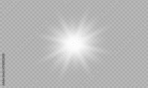 White sparkle light effect isolated on transparent background. Glowing silver white light. Shining star, light spark with rays. Light sparkle bling effect. Light PNG. Flare light, lens flare	