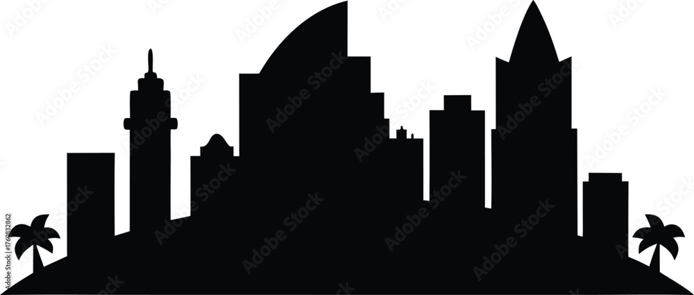 Naklejka premium Diamond Head and Honolulu Cityscape Vector. Honolulu skyline horizontal banner. Honolulu, Hawaii. Vector template for your design. urban, travel, modern, landscape, landmark, isolated, illustration, h