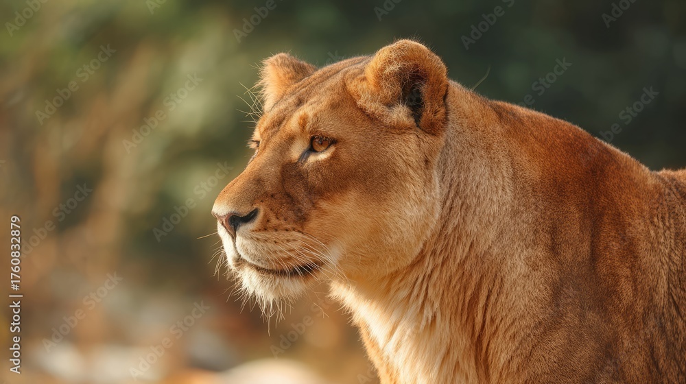 Obraz premium ferocity. Lioness portrait with intense gaze and detailed fur in golden savannah setting. wildlife magazines, conservation campaigns, designed for wildlife conservation campaigns. 