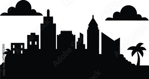Diamond Head and Honolulu Cityscape Vector. Honolulu skyline horizontal banner. Honolulu, Hawaii. Vector template for your design. urban, travel, modern, landscape, landmark, isolated, illustration, h