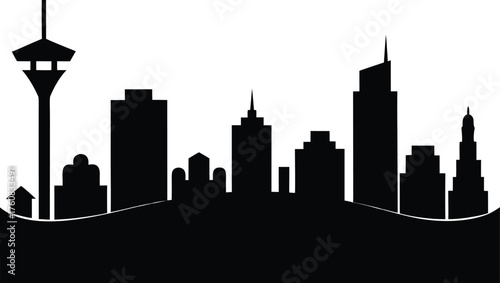 Vector Silhouette of North Las Vegas Skyline and Desert Horizon Vector. North Las Vegas Skyline Vector Silhouette, North Las Vegas Cityscape Vector Illustration
