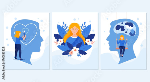 Vector art of mental health concept, selfcare and mental wellbeing