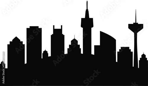North Las Vegas Skyline Vector Silhouette, North Las Vegas Cityscape Vector Illustration - incorporating the Las Vegas Motor Speedway, Aliante Casino, and mountain backdrop.