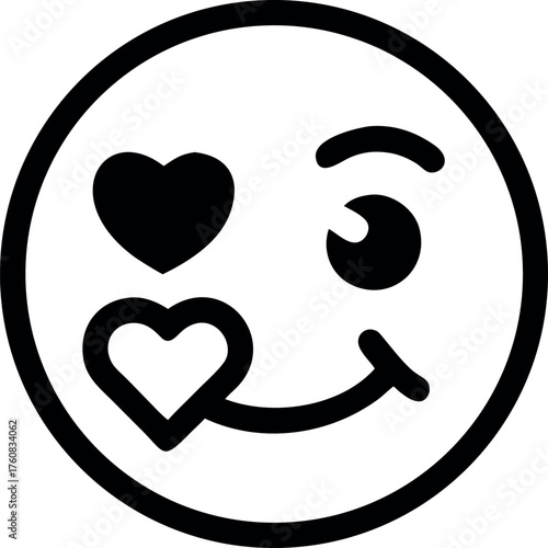 Flirty face with wink and heart shaped eye Line Art Vector illustration