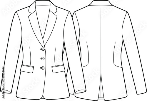blazer, fashion, sketch, vector, jacket, formal, women, apparel, design, garment, clothing, template, illustration, style, tailoring