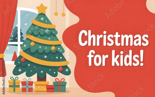 Wallpaper Mural Festive christmas tree with presents and text for children Torontodigital.ca