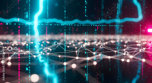 Abstract Data Network Illustration with Digital Lights and Lines