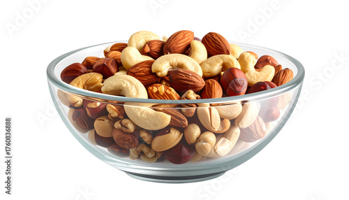 Nutritious mixed nuts bowl home kitchen food photography close-up. Isolated on transparent background, png