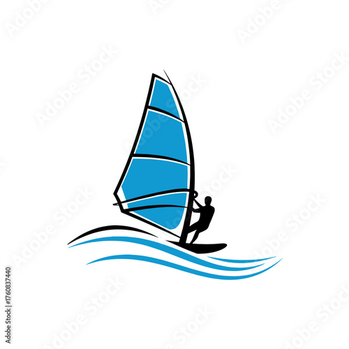 Windsurfing silhouette with a sail on a transparent background