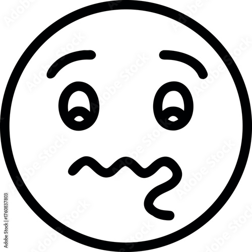 Confused emoji with squiggly mouth and questioning tilt Line Art Vector illustration