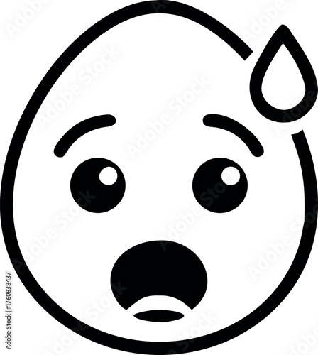 Scared face emoji with sweat drop showing nervousness Line Art Vector illustration