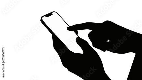 Silhouette of a finger operating a smartphone. Monochrome. Shadow.