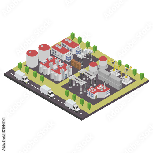 Factories and water basins isometric