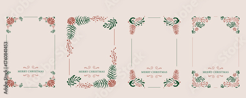 Minimal art deco with leaves,flower outline.vector illustration for Christmas party invitation card, postcard, menu ,print, social media template