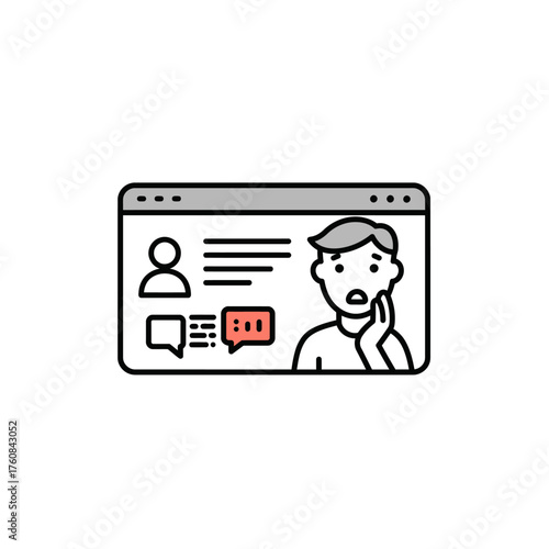 Man experiencing online harassment and cyberbullying on a social media platform.