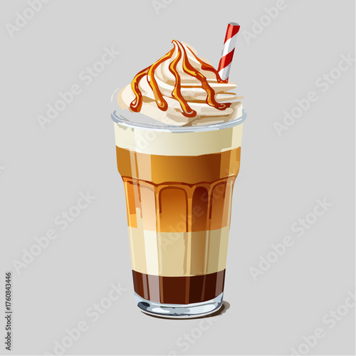 Eiskaffee mit Schlagcreme und Karamellsirup