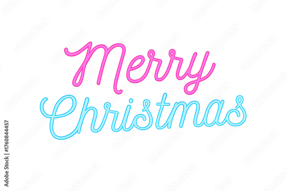 Fototapeta premium 'Merry Christmas' Neon Script Text in Pink and Blue on a Simple Gray Background