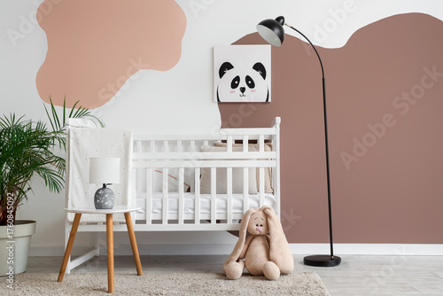 Comfortable crib, bunny toy...