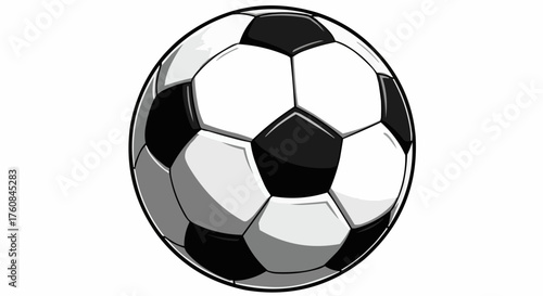 Illustration of a classic soccer ball with black and white pentagons and hexagons on a white background