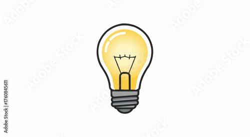 Illustration of a light bulb with a glowing yellow interior and a gray base on a white background
