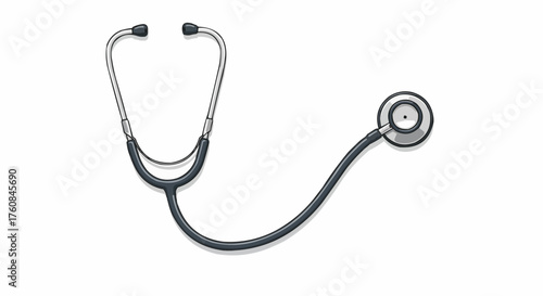 Illustration of a stethoscope with earpieces tubing and chestpiece on a plain white background
