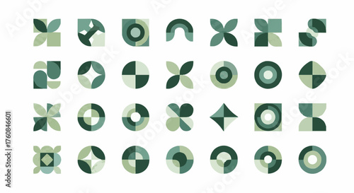 Geometric abstract shapes in shades of green