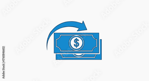 Blue dollar bills with a curved arrow indicating money transfer
