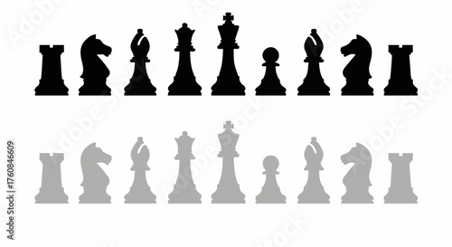 Black and grey chess pieces silhouette