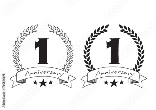 1周年月桂樹 リボン アニバーサリー ロゴ 星