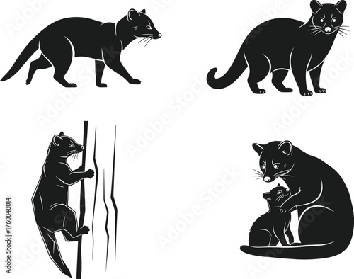 Workers using handheld radios in different poses, communication and safety coordination silhouettes, industrial teamwork illustration, flat vector
