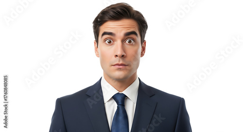 Man in a suit with a surprised expression isolated on transparent background