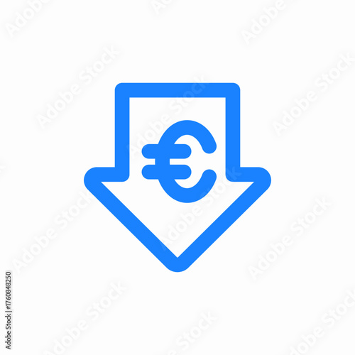 price drop in euros or low cost in european currency icon sign vector